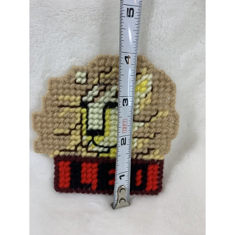 Vintage Leo Horoscope‎ Sign Lion Handmade Needlepoint Plastic Canvas Magnet OOAK